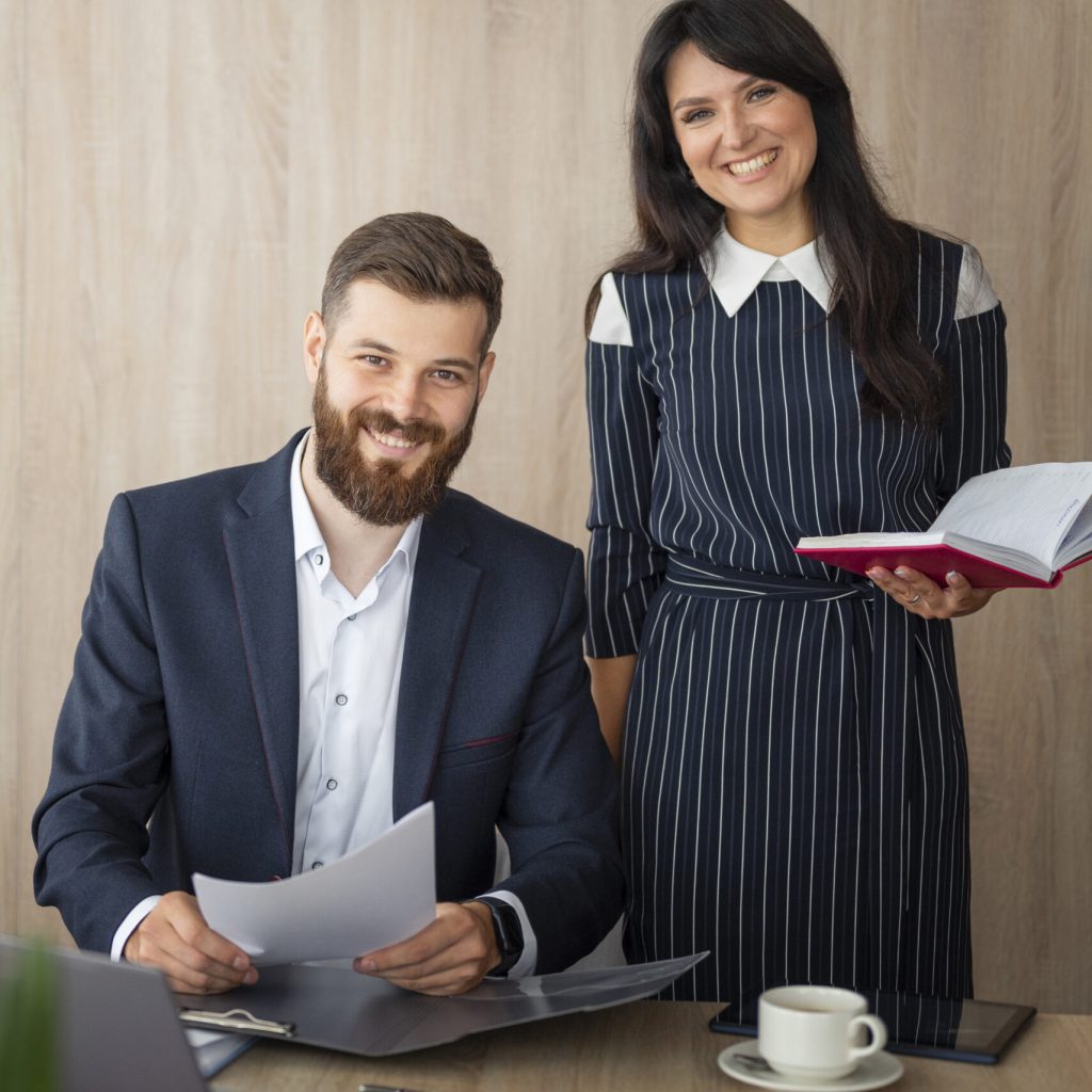 front-view-smiley-colleagues-work